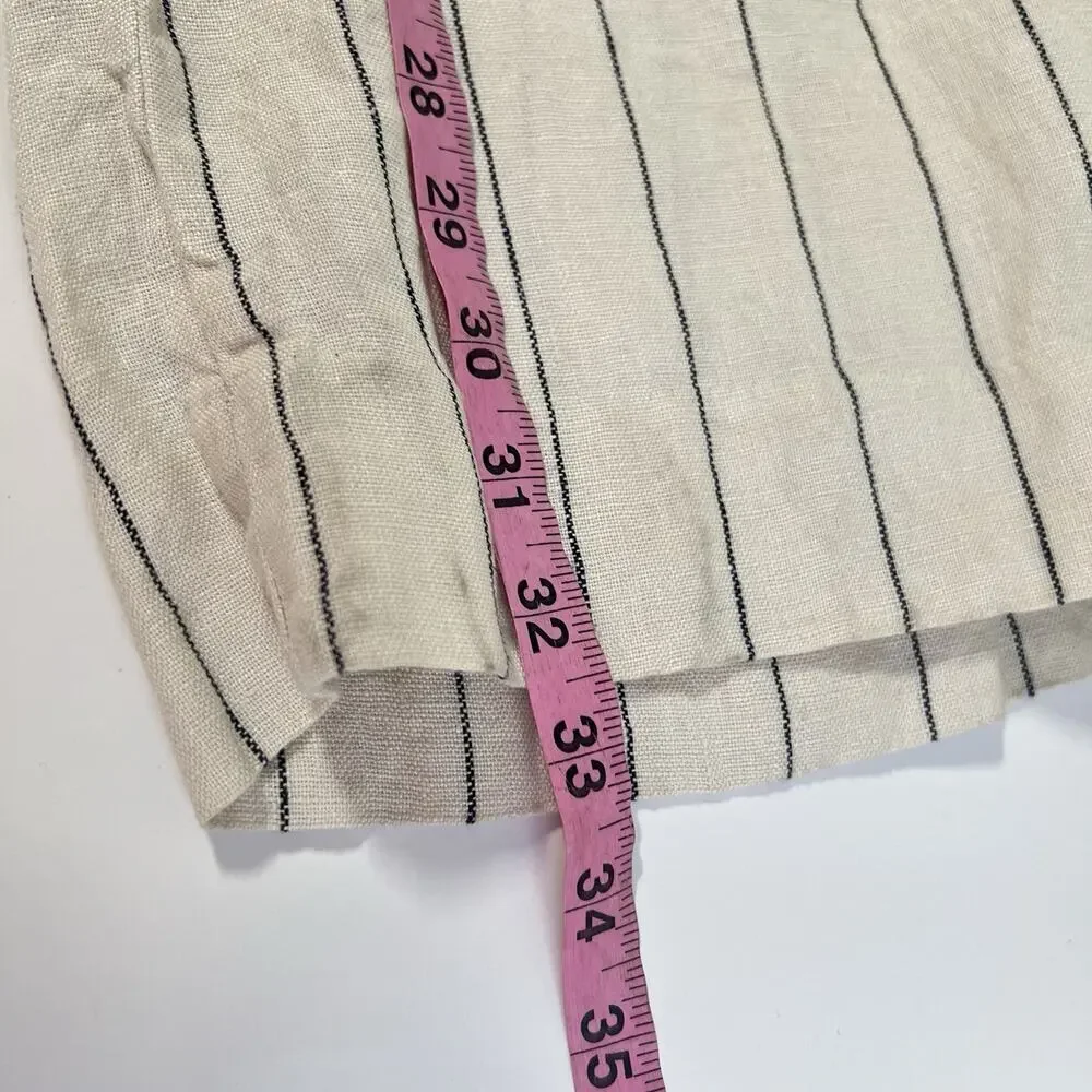 Banana Republic 100% Linen Pants Women 6L Long Tall Striped Wide Leg Pleated